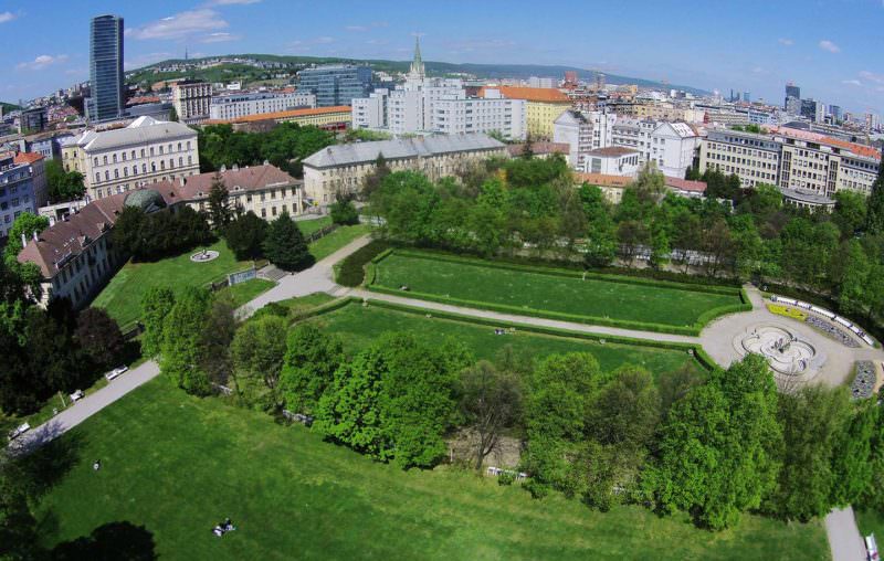 Comenius Universität Bratislava Luftaufnahme der Medizinischen Fakultät und des wunderschönen Medical Garden's.